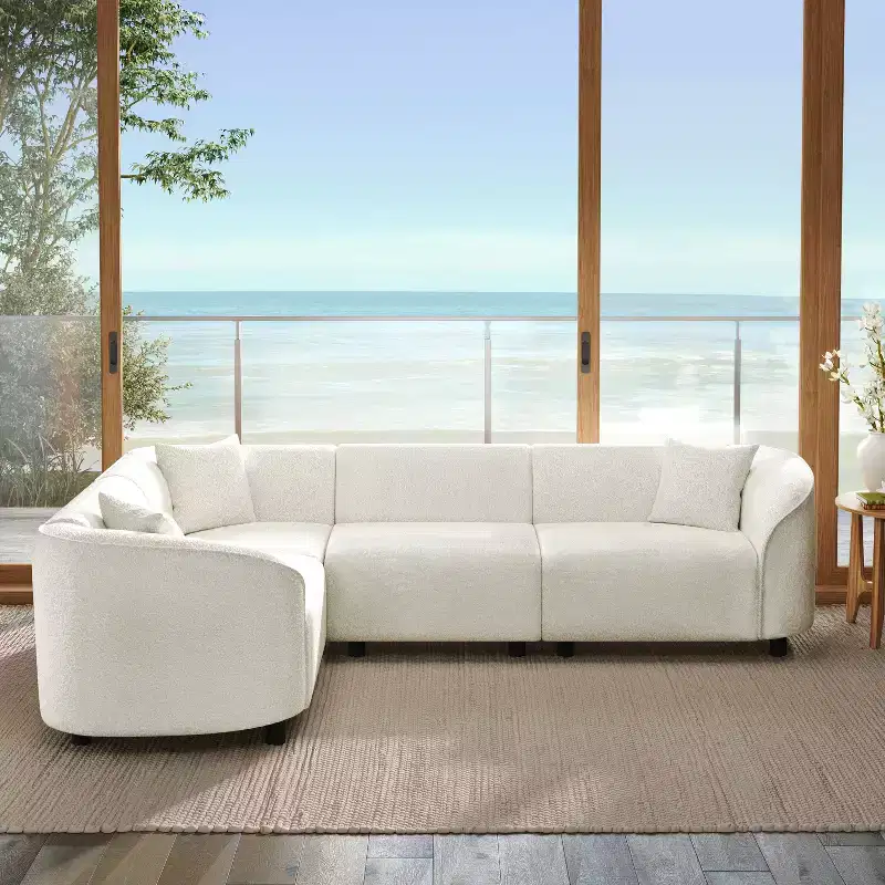 104 L-Shaped Curved SectionalPremium Boucl Upholstery and Sculptural Four-Seat Luxury for Spacious Living