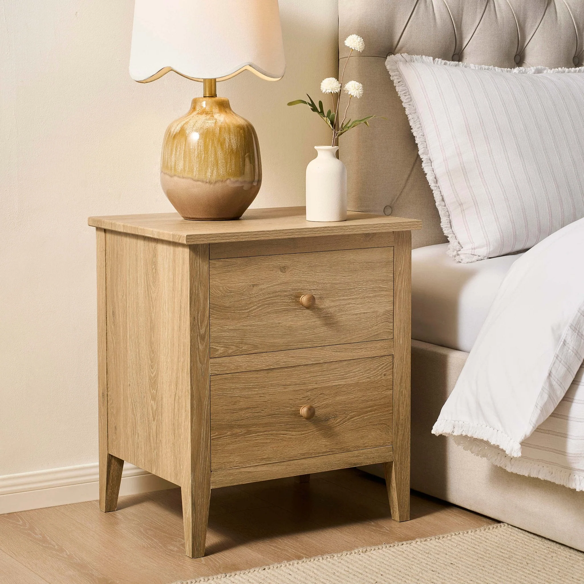 2 Drawer Bedside Table - Light Wood