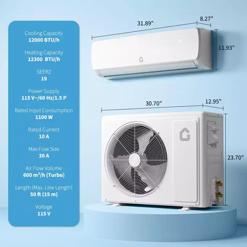 GustoWave 9000/12000/18000 BTU Air Conditioners with Heat, 19 SEER2 Mini Split AC, White