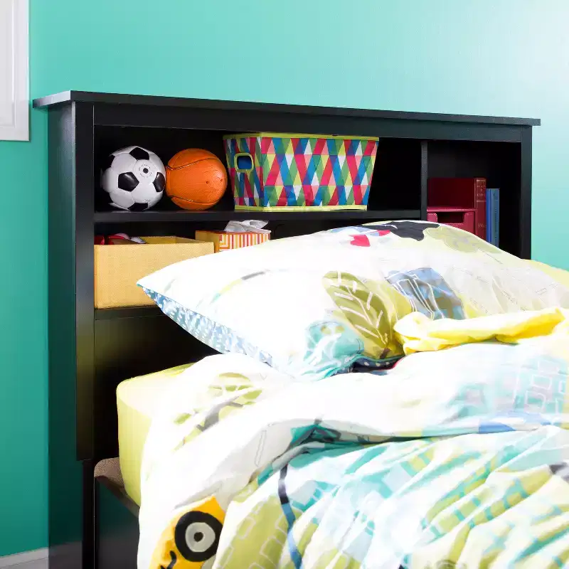 Kid's Twin Bookcase Headboard – Wood, Open Storage, Bed Frame Mounted