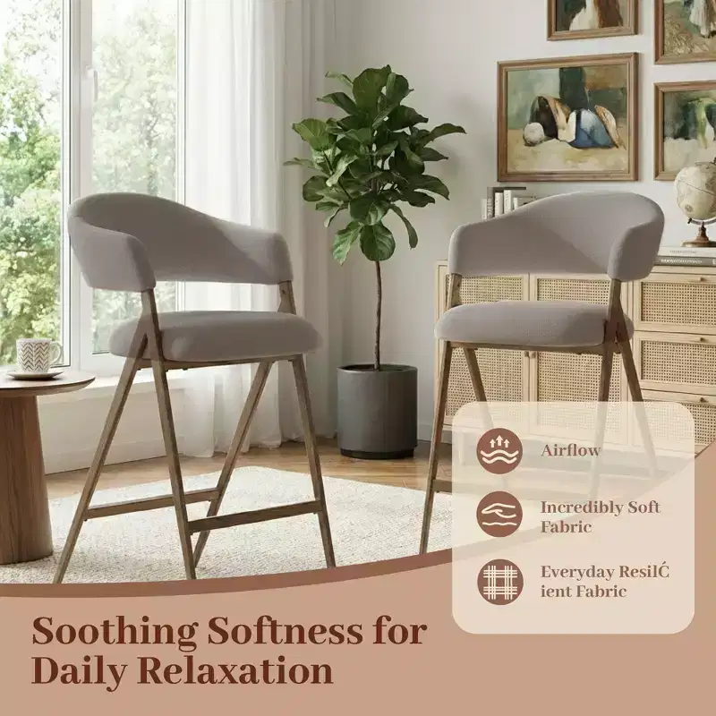 Soft Fabric Dining Chair with Sweeping Backrest & Wood-Look Legs, Kitchen Side Chair with Integrated Footrest