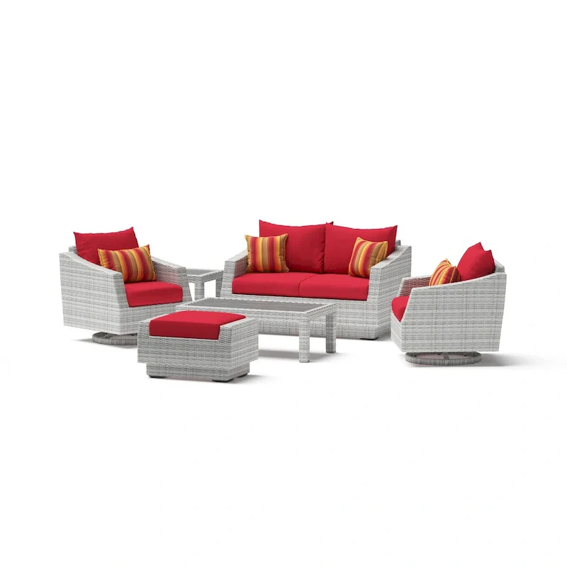 Cannes Deluxe 6 Piece Outdoor Patio Love & Motion Club Chairs Set