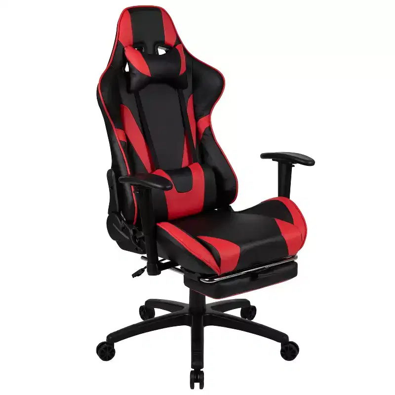 Flash Furniture X30 Gaming Chair Racing Office Ergonomic Computer Chair with Fully Reclining Back and Slide-Out Footrest in Red LeatherSoft