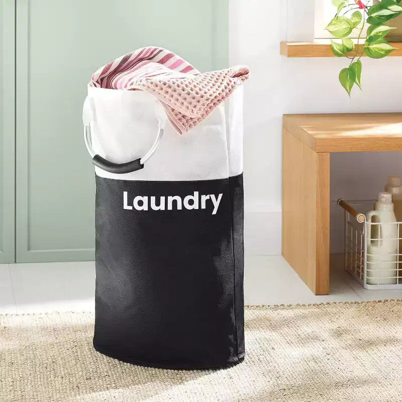 Structured Collapsible Laundry Hamper – Black Polyester