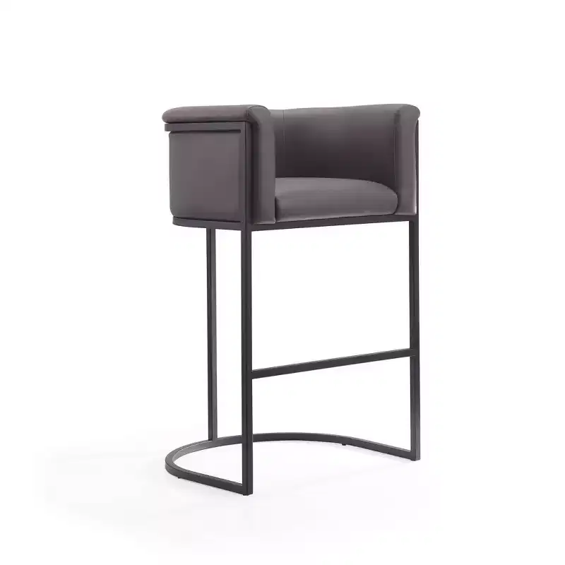 Mid-Century Modern Upholstered Metal Barstool Faux Leather 29.5