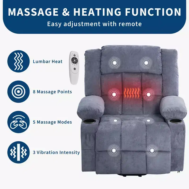 Large Power Lift Recliner Chair for Adult w/Heat and Massage, Oversized Fabric Recliner for Living Room with Infinite Position