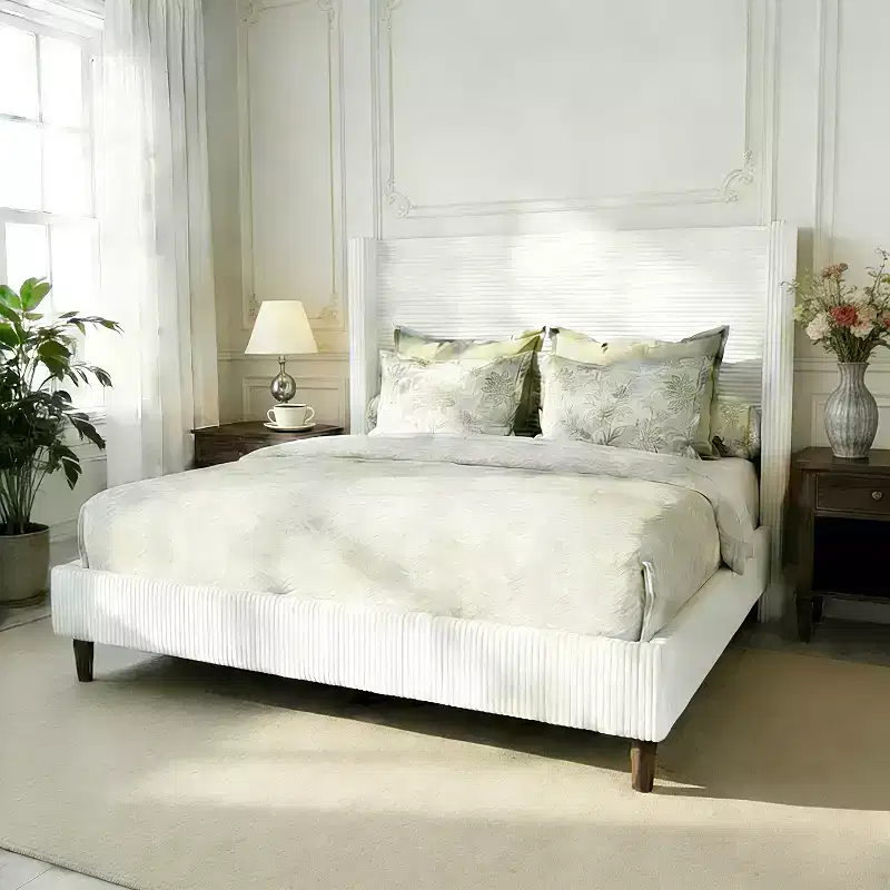 Dyonery Queen Corduroy Upholstered Platform Bed Frame with 56 Tall Wingback Headboard, Solid Wood Legs, No Box Spring Needed & Easy Assembly