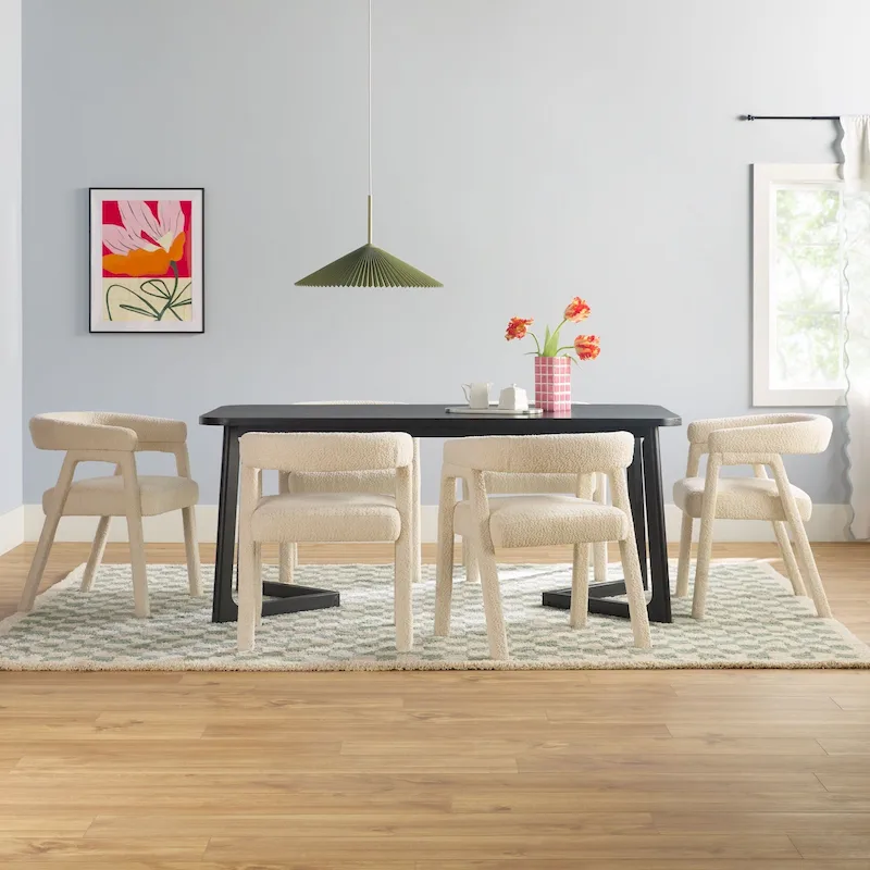 Solid Wood Dining Table w/ Full Fabric Chairs