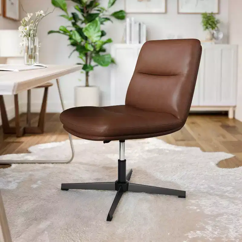 Flash Furniture Chloe Commercial Mid-Back Padded Upholstered Armless Stationary Task Office Chair with Adjustable Height, Swivel Function, and Frame