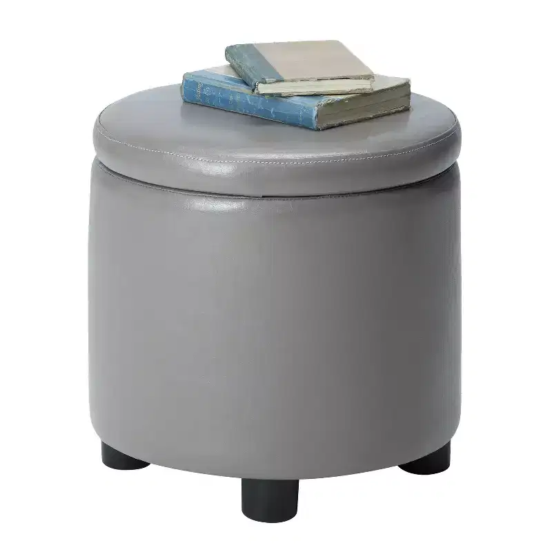 HomeStock Comfort Round Accent Storage Ottoman with Reversible Tray Lid