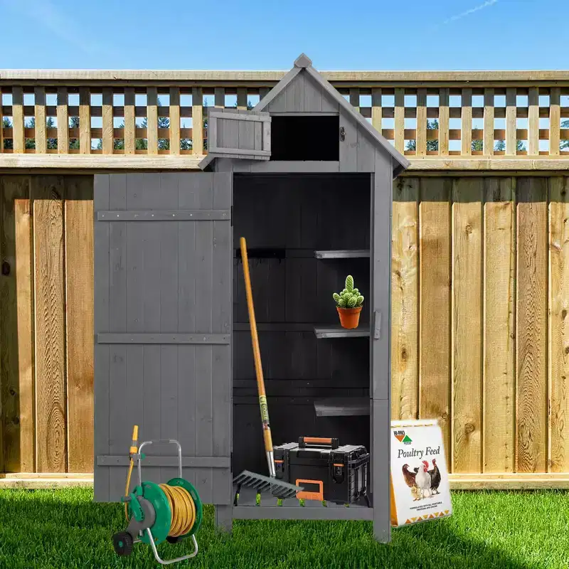Wooden Tool Storage Shed, Outdoor Garden Cabinet with Lockable Door, Waterproof Fir Wood for Patio Lawn Backyard
