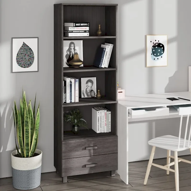 vidaXL Cabinet Bookshelf Entryway Cabinet with Storage HAMAR Solid Wood Pine - 23.6x13.8x70.9
