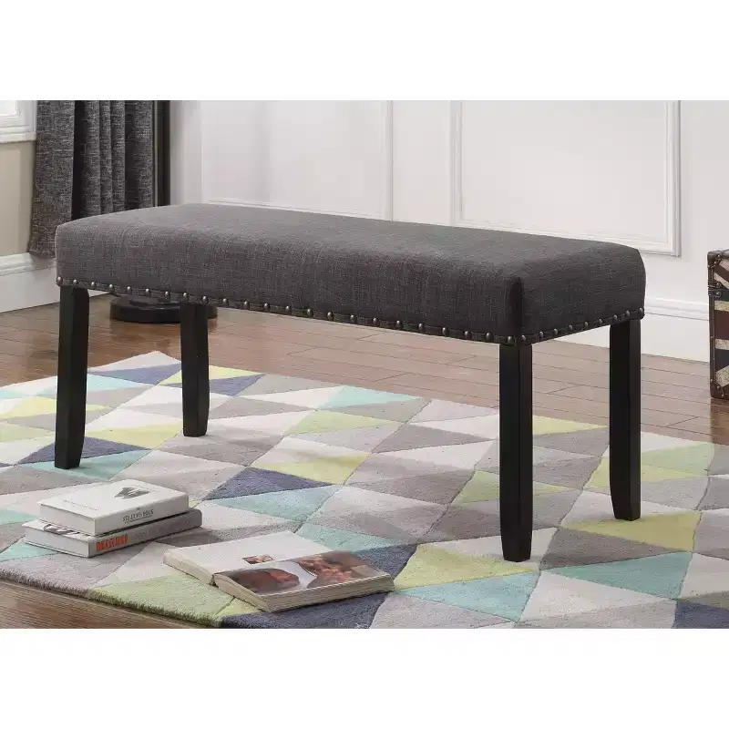 Fabric Dining Bench with Nailhead Trim, Grey