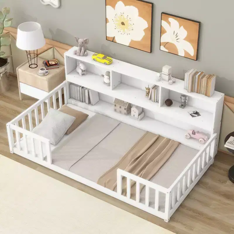 Full Bed Frame Soft-Close Drawers Solid Pine Wood No Box Spring Needed