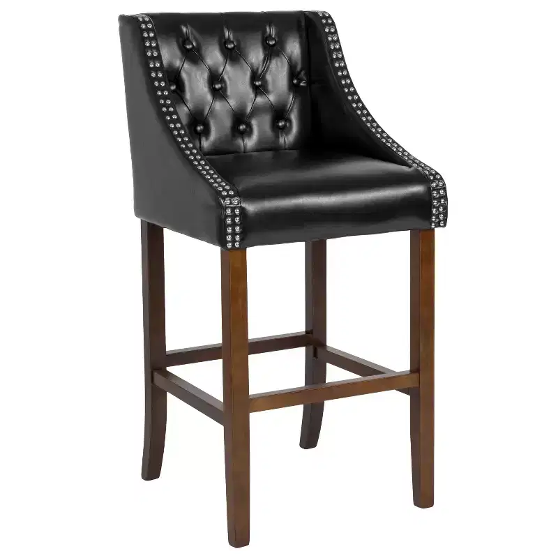 Emma and Oliver 30H Transitional Tufted Upholstered Walnut Barstool-Accent Nails