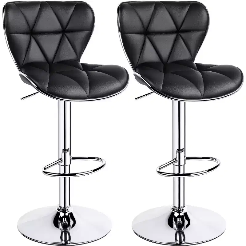 2pcs Height Adjustable PU Leather Upholstered Swivel Bar Stool Chairs