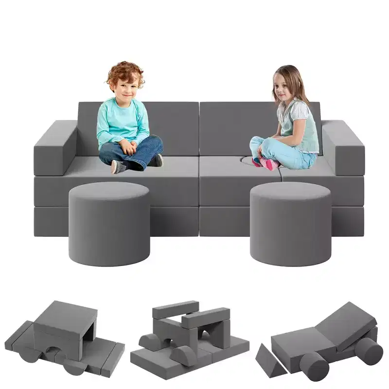 GustoWave Kids Modular Play Couch With Washable Velvet Covers, 13 Pcs Building Fort Toddler Sofa, Convertible Foam Floor Chair