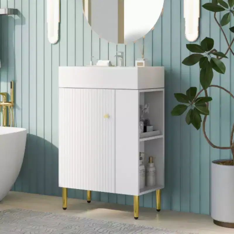 21.6 white Bathroom vanity, Combo Cabinet, Bathroom Storage Cabinet, Single Ceramic Sink, Right side storage