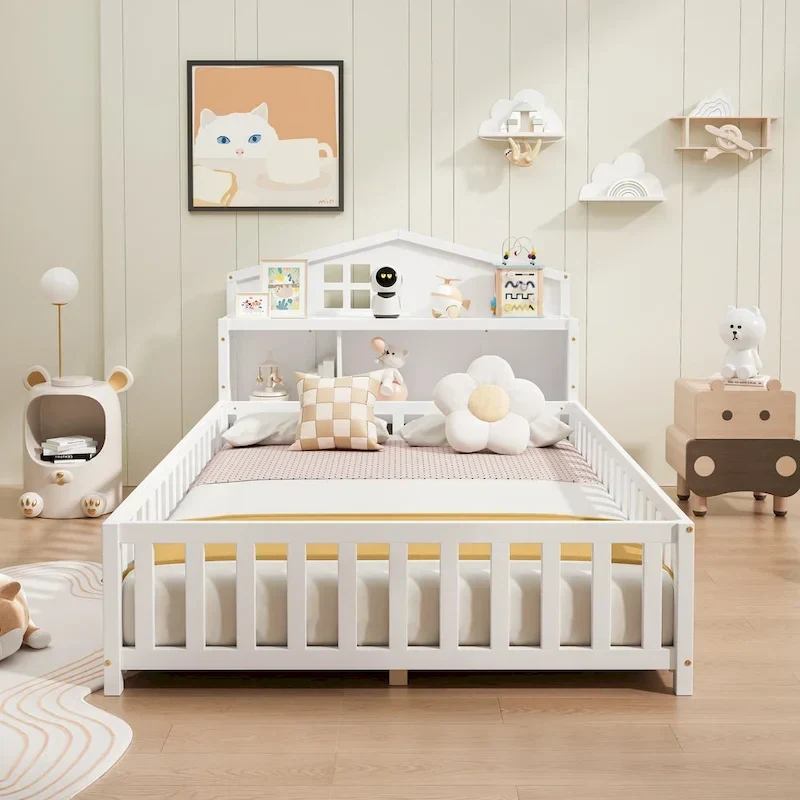 Full-size Floor Beds with Bookcases