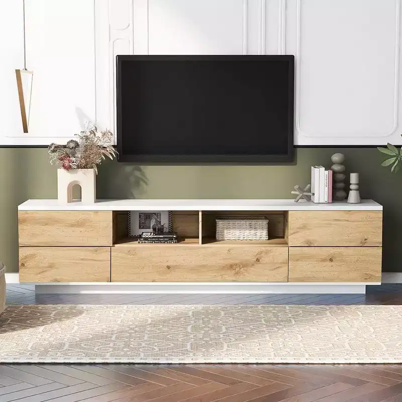 Modern TV Stand for TVs Up to 80'', Media Console with Multi-Functional Storage, Entertainment Center with Door Rebound Device, TV Cabinet