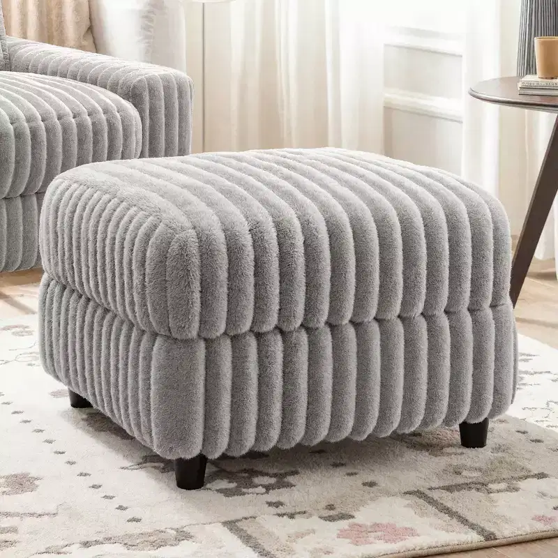 Varos Furry Channel Fabric Down-Filled Ottoman - Light Grey - iNSPIRE Q