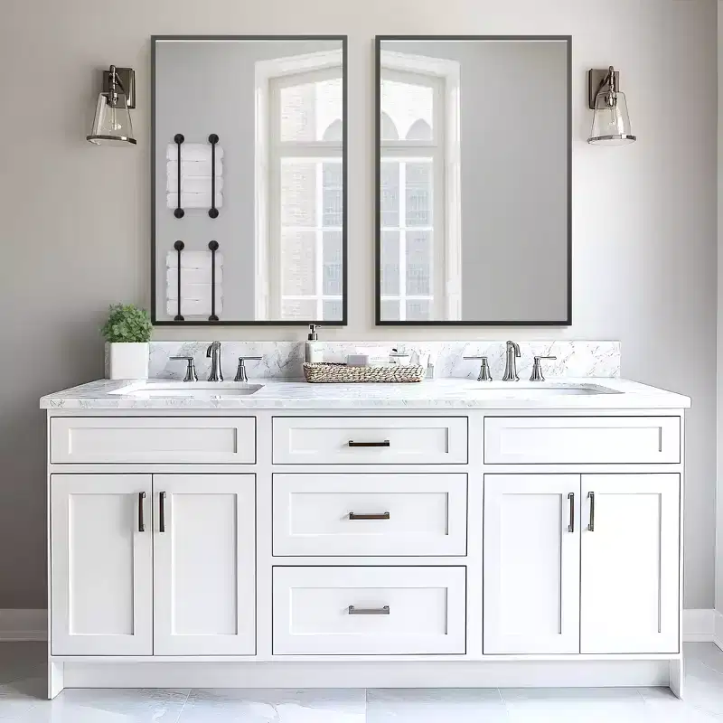 Double-Sided Mounted Rectangular Hanging Mirror with Thin Edge, Right Angle, Black Aluminum Alloy
