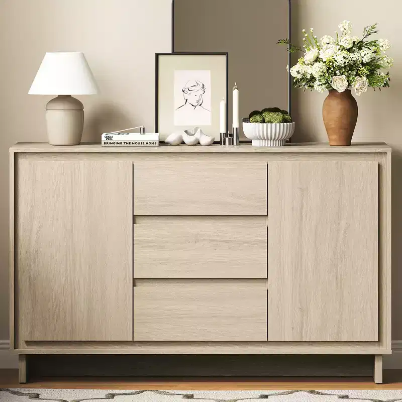 Modern Storage Cabinet with 2 Doors, 3 Drawers & Framed Edge Design