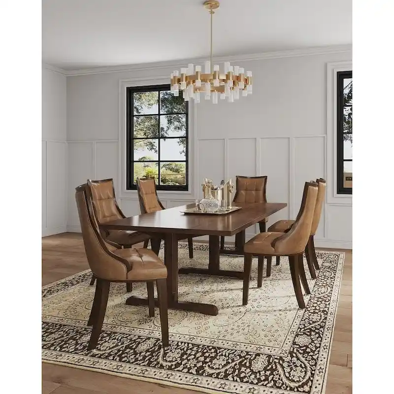 Fifth Avenue Cream and Walnut Faux Leather Dining Chair (Set of Two)