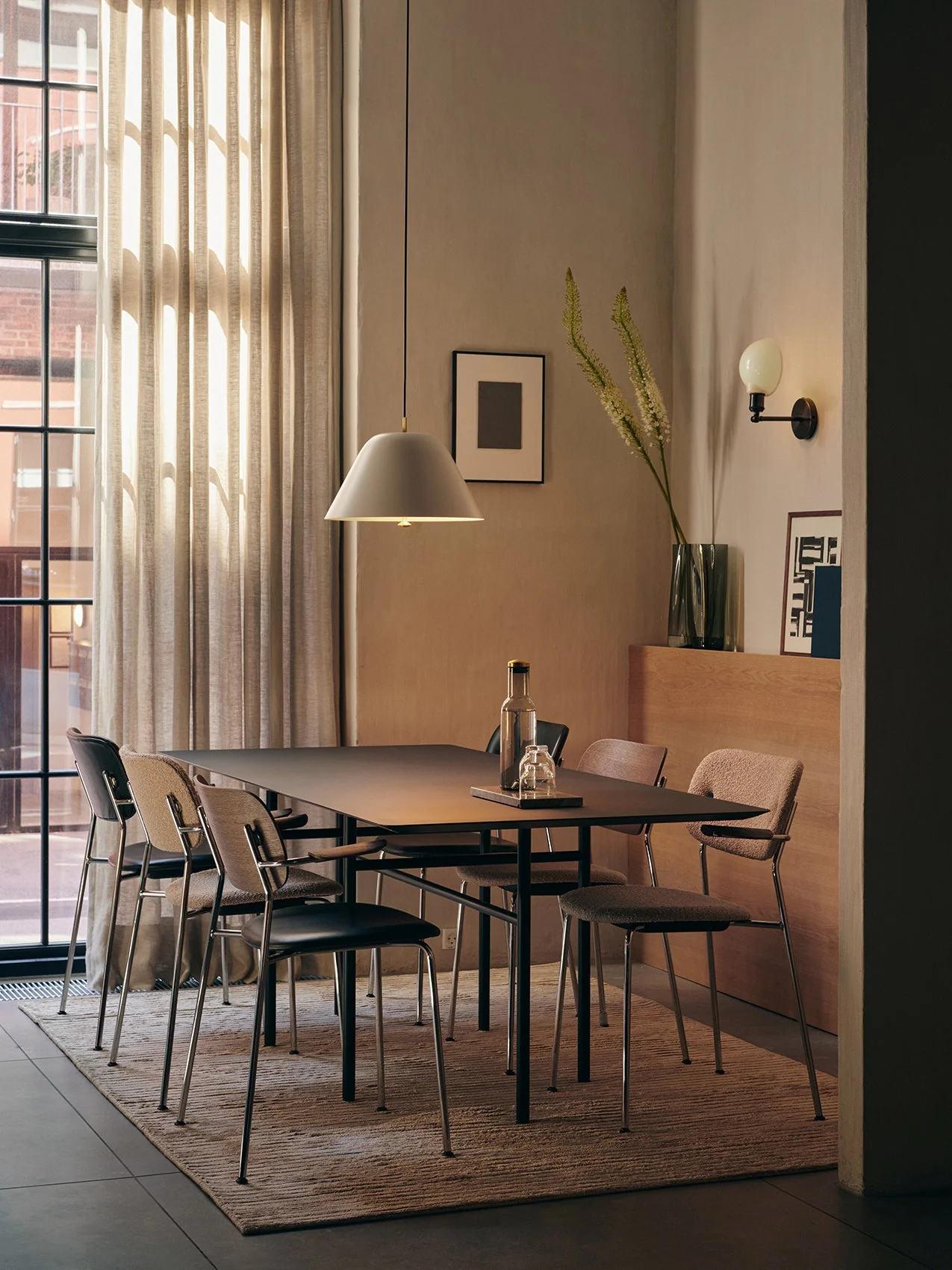 Dining Chair, Upholstered Seat ¨C Chrome Base, Wide Veneer Back, Stackable