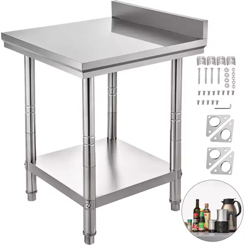 VEVOR 24 x 24 x 35 Inch Stainless Steel Work Table, Commercial Food Prep Worktable Heavy Duty Prep Worktable, Metal Work Table, Silver