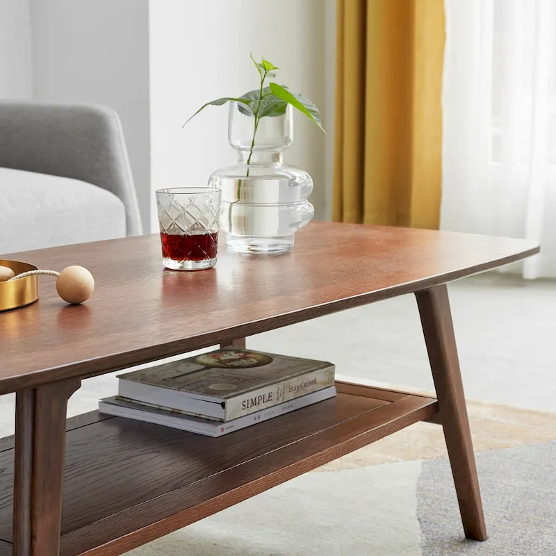 Center table 100% solid Oak Wood Top plate Desk Coffee table W100 x D50 x H44, Easy to assemble Wood With Storage Shelf