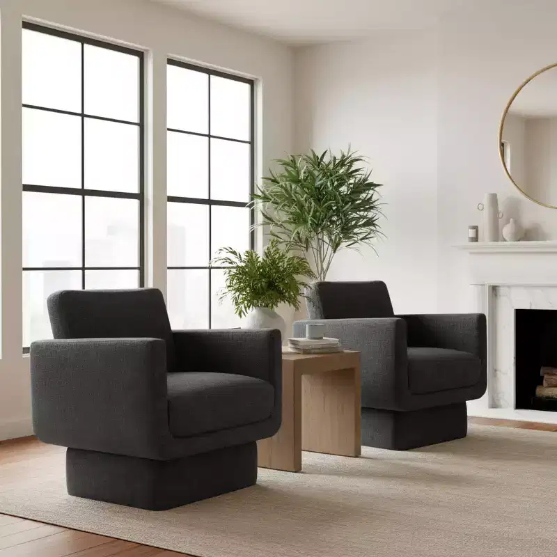 Set of 2 Modern 360 Swivel Accent Chairs, Upholstered Lounge Armchairs with 6.5 Thick Seat for Living Room, Bedroom, or Office-Panipeachy