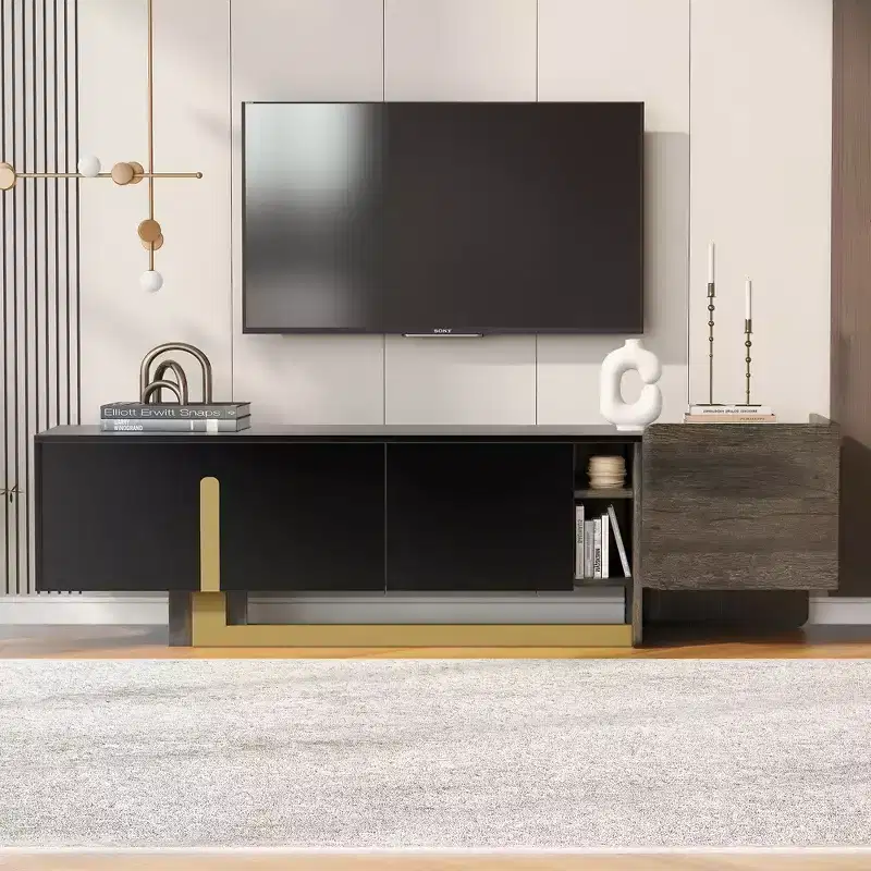 Modern TV Stand with Drawer for 70 TVs, TV Storage Cabinet with Adjustable Shelves, Entertainment Center with Metal Legs