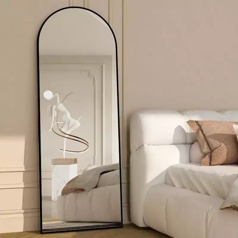 56 Inch Arch Mirror Floor Mirror with Stand Black Full Body Standing or Leaning Mirror for Bedroom Living Room