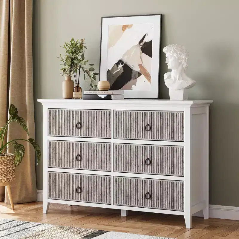 COZONY Modern 6-Drawer Fluted Dresser with Wave Panel, Anti-Tip Storage Chest for Bedroom, Living Room & Hallway