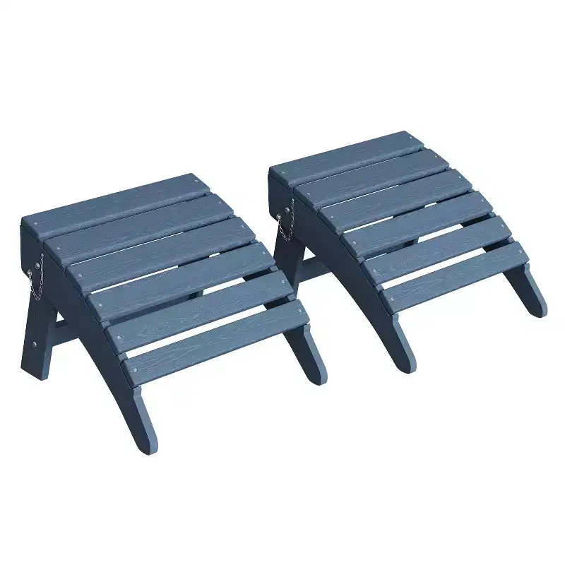 2 pcs HDPE Folding Adirondack Ottoman Foot Rest, All-Weather Outdoor Footrest with Cup Holder, Easy Care, for Patio, Porch, Lawn, Poolside, Fire Pit