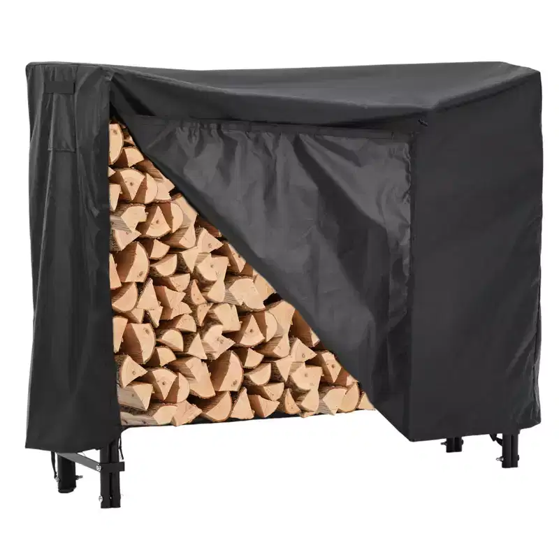 4FT Firewood Rack with Cover, Holders Firewood Outdoor Log Rack with Zipper, Heavy Duty Firewoods Storage Log Racks, Black Waterproof Oxford Fabric