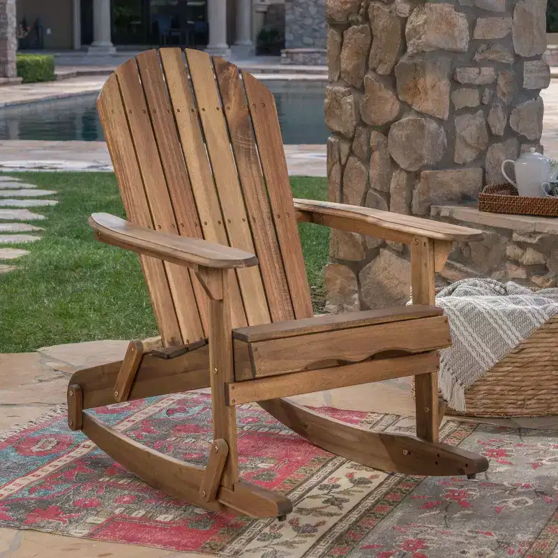 Okak Rustic Adirondack Rocking Chair Premium Acacia Accent Chairs,1 Pc,Outdoor Lazy Chair for Porch,Backyard&Garden,Natural