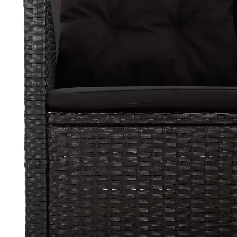 Garden Bench Black Poly rattan 3 Seater Adjustable Armrests