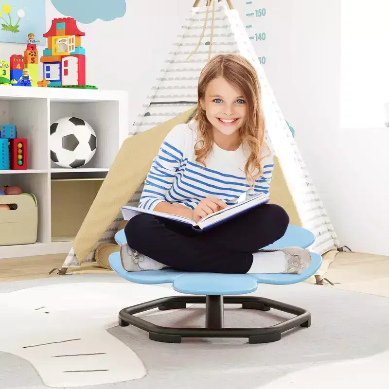 Kids Sensory Swivel Chair with Non-Slip Metal Base for Autistic Kids Indoor Outdoor Blue/Red