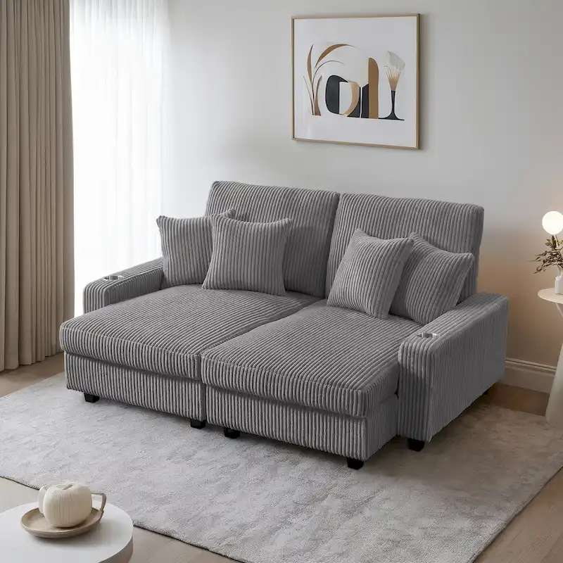 74 Wide Upholstered Chaise Lounge Loveseat with Adjustable Backrest