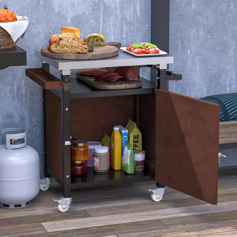 Bar Serving Cart Outdoor Grill Cart with Stainless Steel Tabletop for Patio Kitchen, Brown, 32.4*18.7*34.7