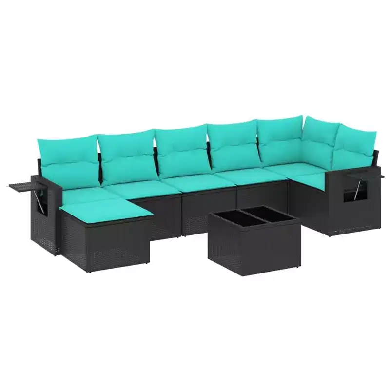 vidaXL 8 Piece Patio Sofa Set with Cushions Black Poly Rattan