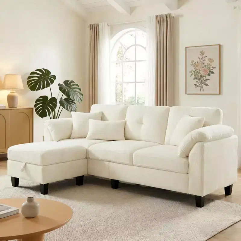 Dyonery 79 Sectional Couch with Storage Pocket, L Shaped Small Sofa with Soft Armrest Pillows,4 Seat Couches for Living Room, Apartment, Small Space