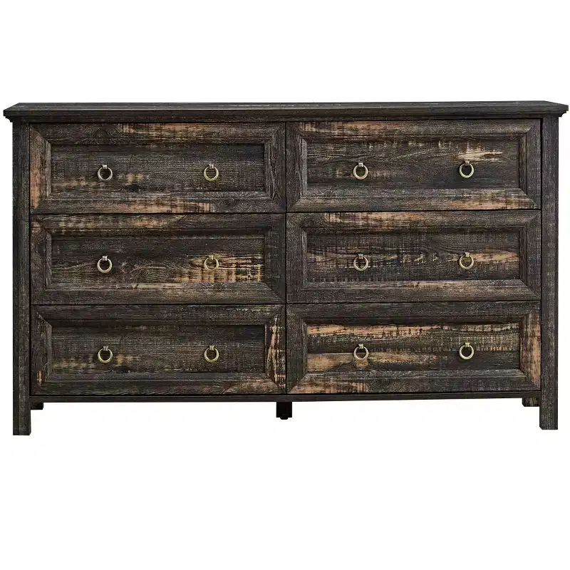 Farmhouse 6/8-Drawer Wide Dresser with Metal Handles, Wooden Storage Cabinet for Bedroom Closet, Dark Oak