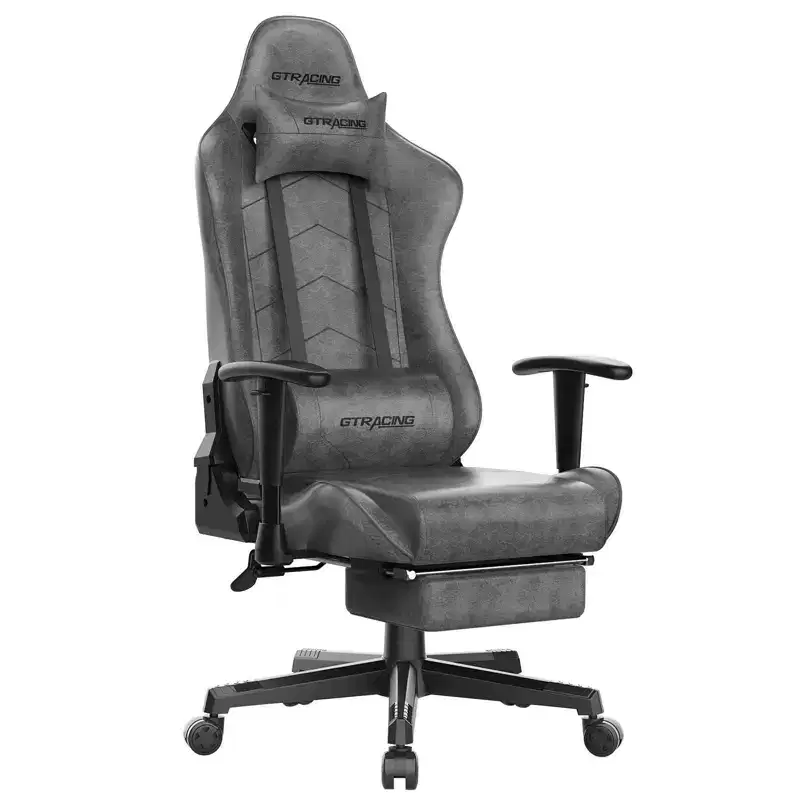 GTRACING Gaming Chair with Footres Ergonomic Recliner Office Chair with Lumbar Support Gray