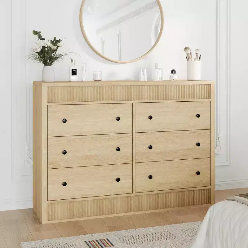6/7 Drawer Dresser for Bedroom, Wooden Fluted Chest of Drawers, Modern Oak Storage Organizer for Living Room, Hallway, Entryway