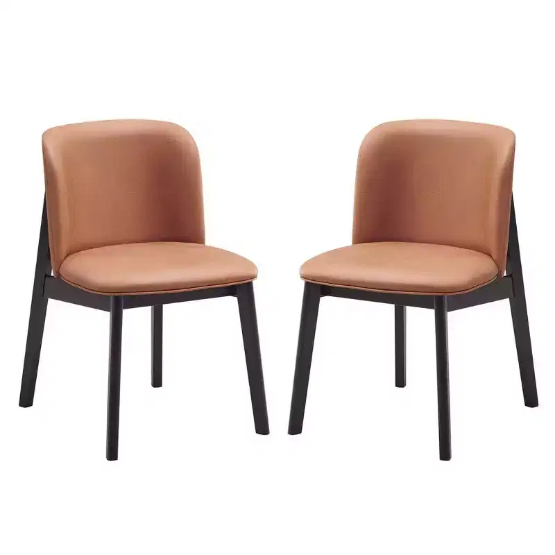 Royal Hampton 22 Inch Side Dining Chair Set of 2, Ergonomic, Brown Fabric, Black