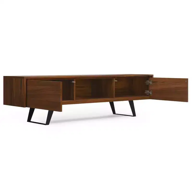72" TV Stand for TVs up to 80" Walnut Media Console with Fixed & Open Shelves