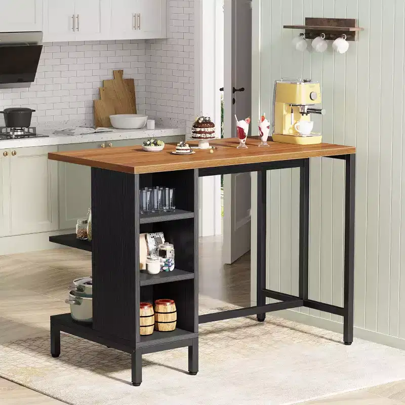43 Kitchen Island, Dining Island with 5 Open Shelves